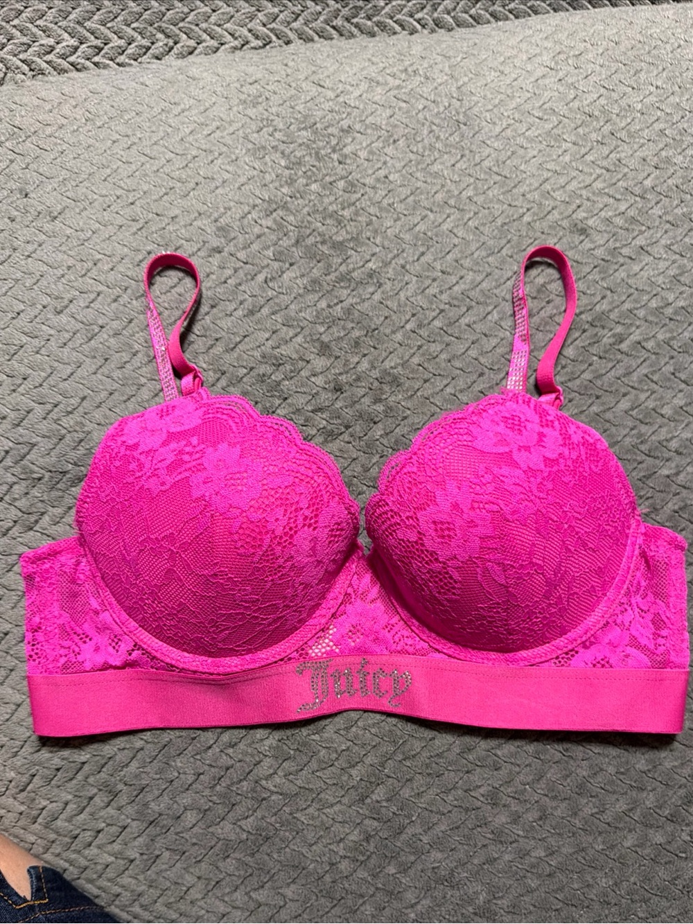 Juicy Couture Hot Pink studded Lace Underwire push up Bra 34C